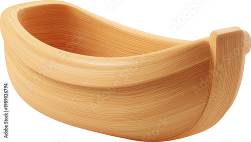 3d cute cartoon wooden boat illustration isolated on transparent background.