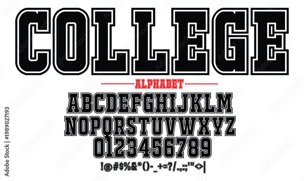 Fototapeta premium College Varsity Alphabet Vector Font Set for Sport Team Apparel and Branding Design