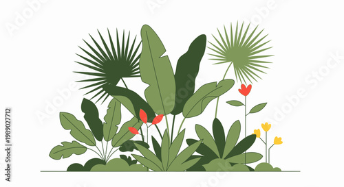 Tropical plants with green leaves.