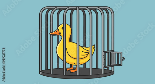 Yellow Duck in Metal Cage.