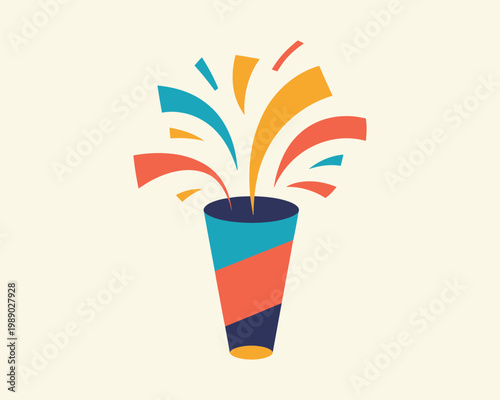 Party popper exploding with colorful confetti and streamers for celebration and festive events.