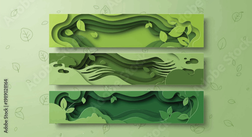 Inspiring layered green landscapes Eco-friendly banners for Earth Day and vital Earth protection