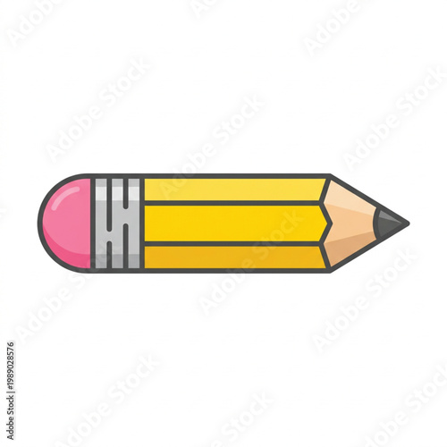 Yellow Pencil with Pink Eraser | Classic Wooden Pencil Illustration | School Supply Pencil Macro