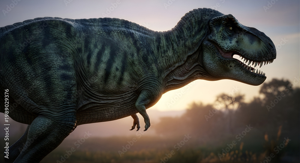 Fototapeta premium Dinosaur Lineup in Distant Prehistoric Landscape