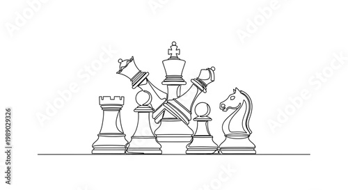 Chess Pieces Strategy Line Art