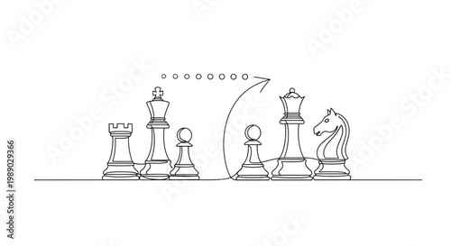 Chess Strategy Concept: Pieces in Line, Planning Next Move