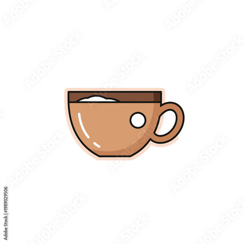 Coffee Cup Icon with Cream and Foam, Simple Vector Art