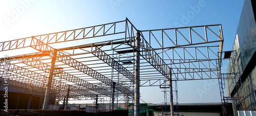 steel structure geometric shape abstract pattern roof beam of warehouse or factory out let