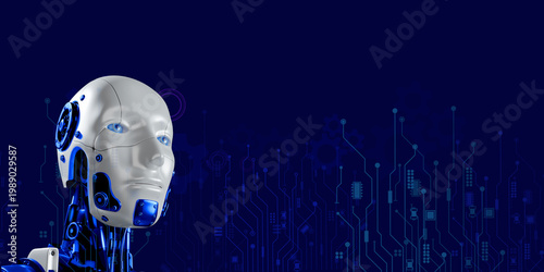 multi color robotic render on circuit diagram isolate on blue. AI circuit diagram data is being processed and analyzed chat and prompt.