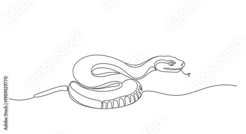 Continuous line drawing of a coiled rattlesnake