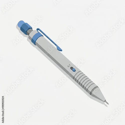 Silver Blue Mechanical Pencil | Modern Mechanical Pencil with Blue Accents | Professional Writing Tool Macro
