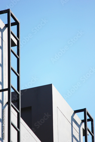 emergecy steel stairs install out side building fire exit express way to ground . iron structure install on the wall resident fire exit stairs