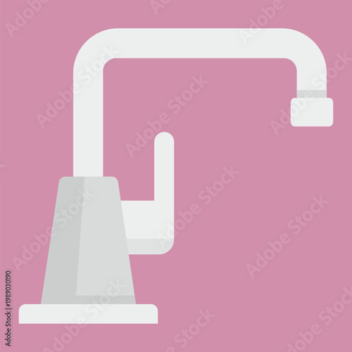 Flat faucet illustration, water tap icon for plumbing, kitchen, bathroom, and sanitation design concepts.