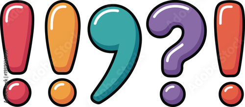 Photos Colorful punctuation marks collection including exclamation points and question mark for education