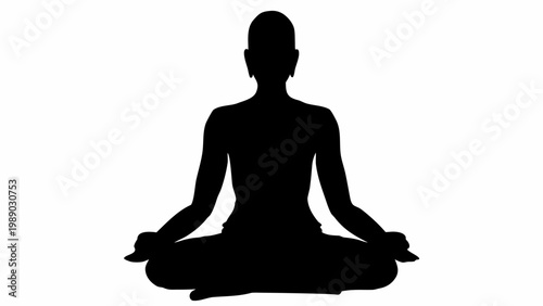 Black silhouette of a person sitting in meditation on a white background yoga pose