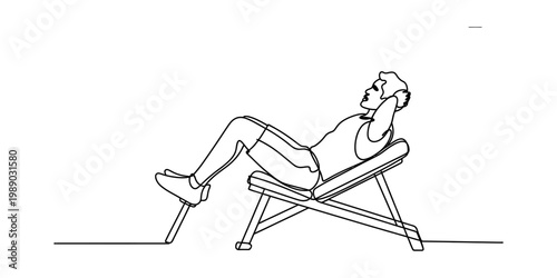 A simple line drawing of a person performing a sit up exercise on a slanted workout bench gym. Vector, illustration