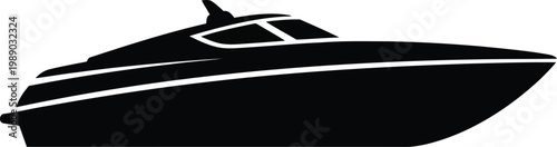 black silhouette of a modern luxury yacht or motorboat with white accents