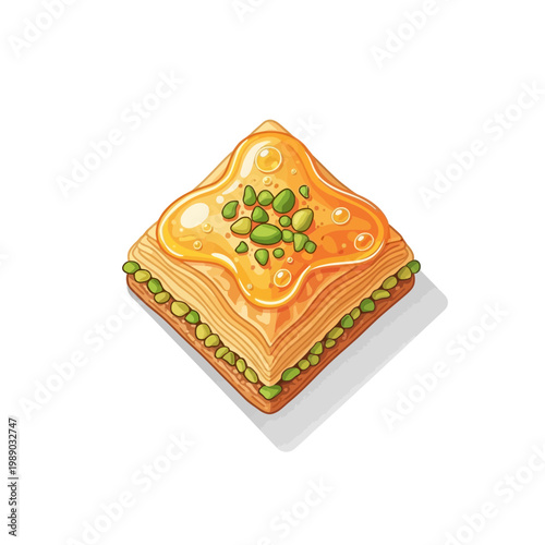 Delicious Baklava Pastry with Pistachios and Honey Drizzle - Isolated
