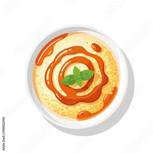 Delicious Pancake Stack with Caramel Sauce and Mint Leaf, Top View