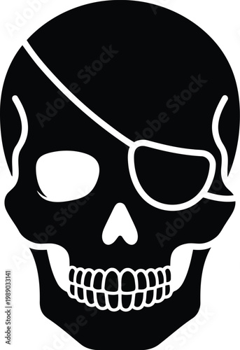 black skull with eyepatch and sunglasses on white background