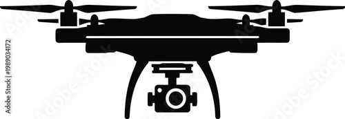 Black silhouette of a drone with camera, modern technology and aerial photography concept