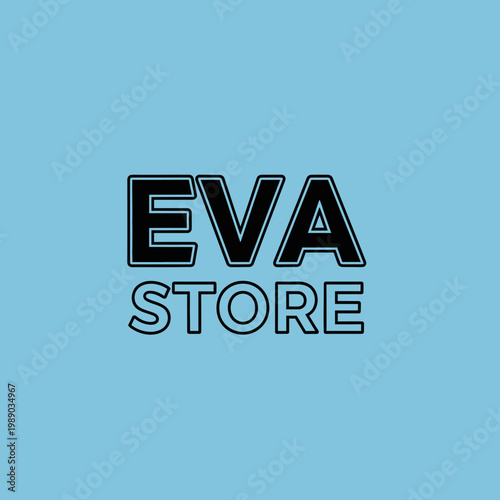 EVA Store logo with bold black text on a light blue background.