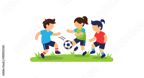 Children Playing Football Together Outdoors.