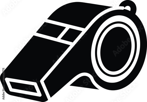Black whistle icon, referee whistle symbol, sports whistle graphic, illustration