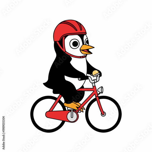 cute cartoon vector illustration of penguin wearing helmet riding a bicycle