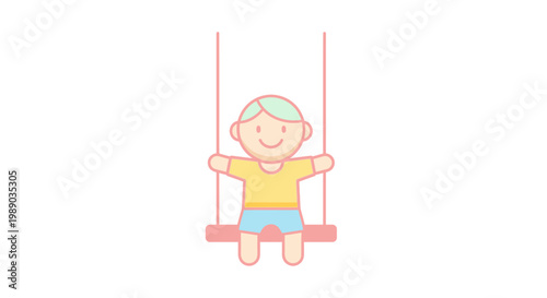 Happy child on a swing outdoors.