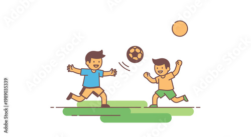 Two Boys Playing Soccer Outdoors.