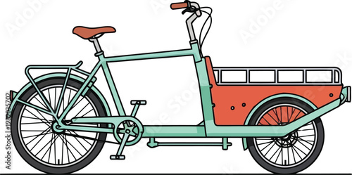 Vintage cargo bike with large orange box on back for transporting goods, eco friendly transportation