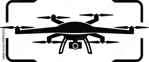 drone with camera in viewfinder frame for aerial photography and videography