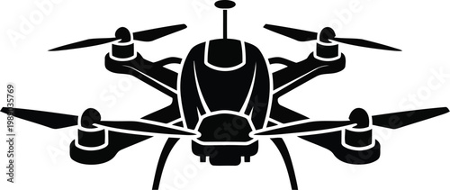 black and white illustration of a quadcopter drone from a top view