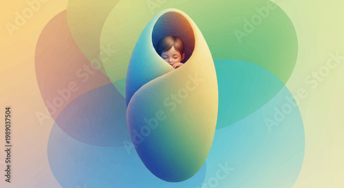 A young child in a meditative pose, enveloped by a swirling vortex of abstract, colorful energy.