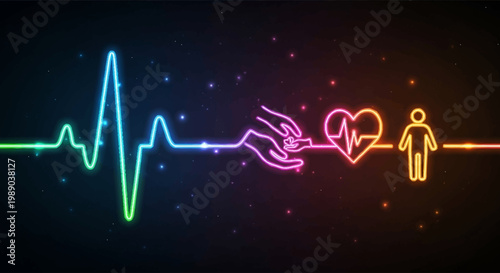 Abstract representation of a heartbeat line transforming into a human figure, symbolizing life and health.