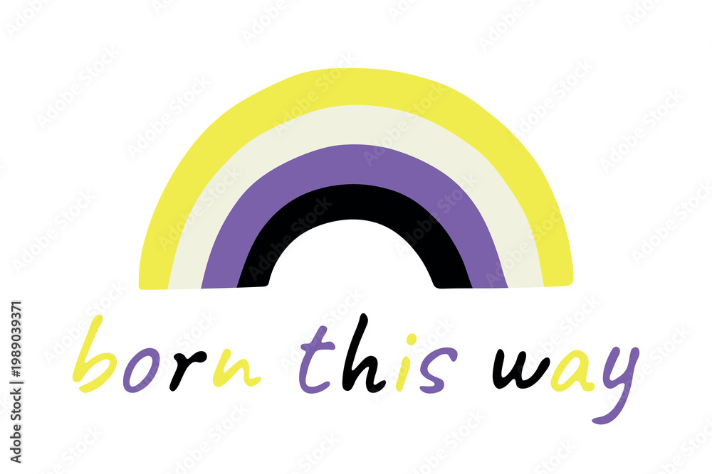 Fototapeta premium Colorful rainbow shape Non-binary pride flag Happy pride day LGBTQIA community Pride Month Vector hand drawn doodle for posters, stickers, logo, cards