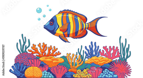 Colorful Fish Swimming Ocean Water.