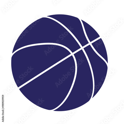 Dark blue basketball with white lines on white background, sports