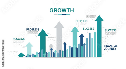 A financial journey is depicted with an upward trending infographic showing progress and success using a vector format, which is perfect for a business presentation to stakeholders looking