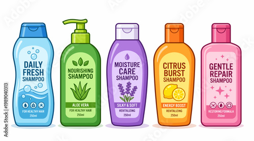 Collection of various hair and body care products including shampoo conditioner and bath gel bottles