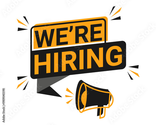 A colorful illustration of a megaphone announcing job opportunities in a vibrant graphic design.