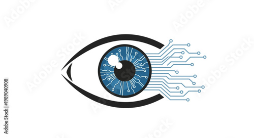 Blue eye with circuit board.