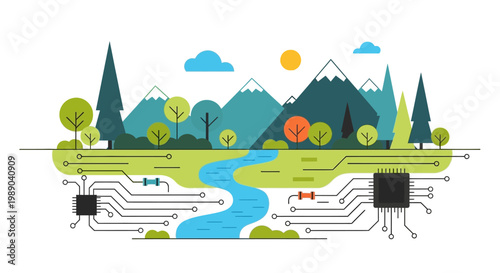 Circuit board with wires and chips.