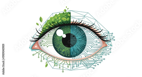 Closeup of Human Eye with Circuit.