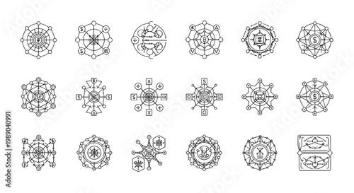 DeFi Ecosystem and Blockchain Finance Sacred Geometry Icons