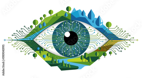 Colorful Eye with Green Iris Details.