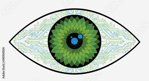 Green eye with blue pupil detail.