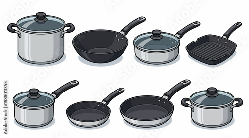 Professional stainless steel and nonstick cookware set with frying pans and pots