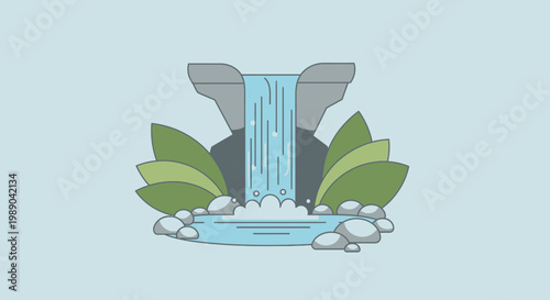 Waterfall Pouring Down from Rocks.